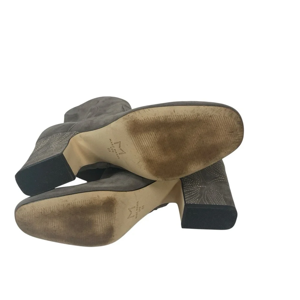 Marc Fisher Johnny Embroidered Boots 8 Gray‎ Suede Ankle Booties Floral Heel